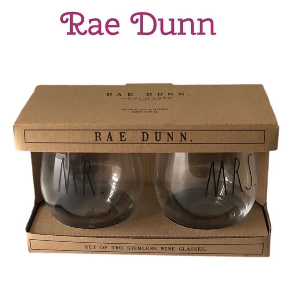 *NWT* Rae Dunn MR. & MRS. Stemless Wine Glasses *NWT* - Picture 1 of 3